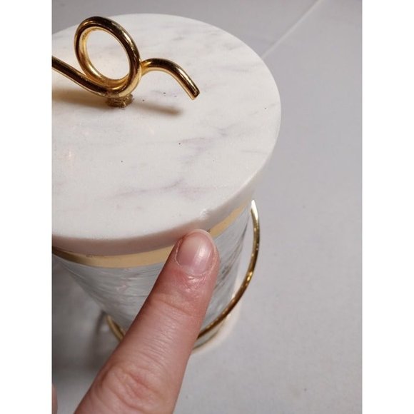 Canister with Gold Heart Detail and Real Marble Lid/Flower Knob 8 & 3/4" Tall - Picture 9 of 10
